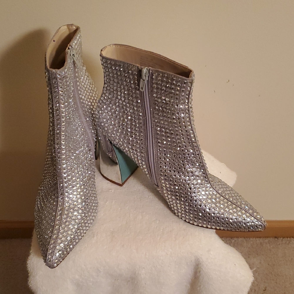 Betsey Johnson Silver Studded Ankle Boots
